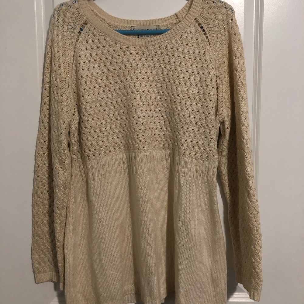 Seventh Avenue Cream with Gold Baby Doll Tunic Sweater. Size XL